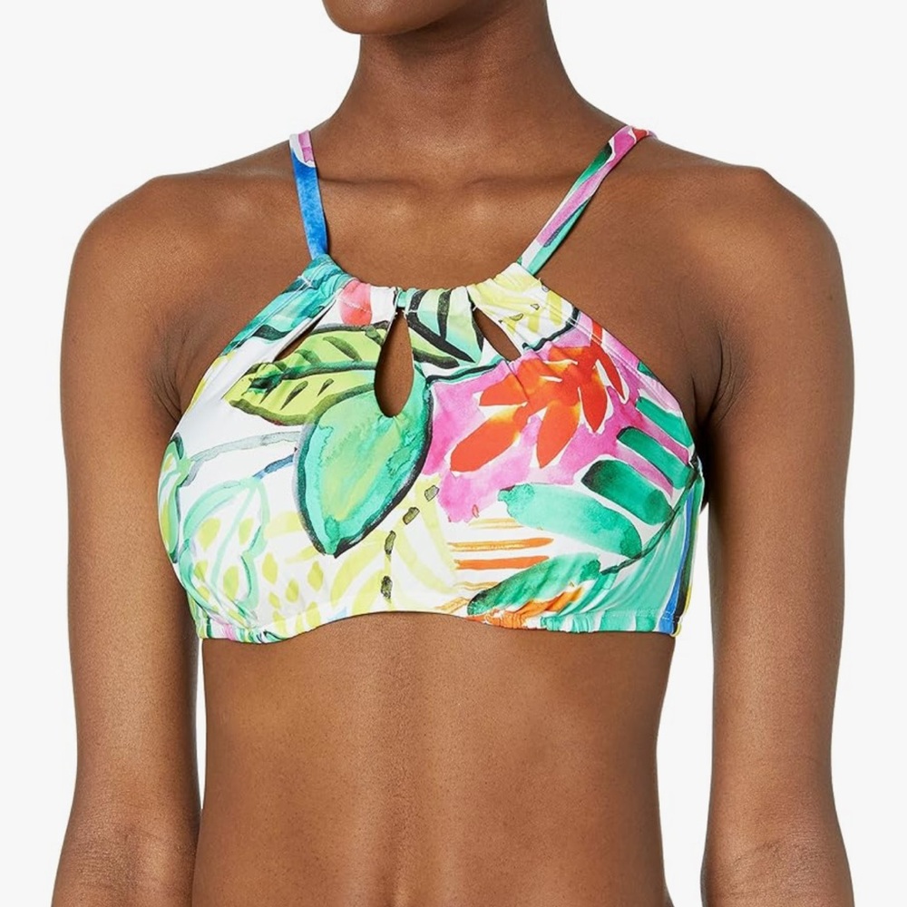 NWT 24th & Ocean Cut-Out Painted High Neck Bra Bikini Swimsuit Top
